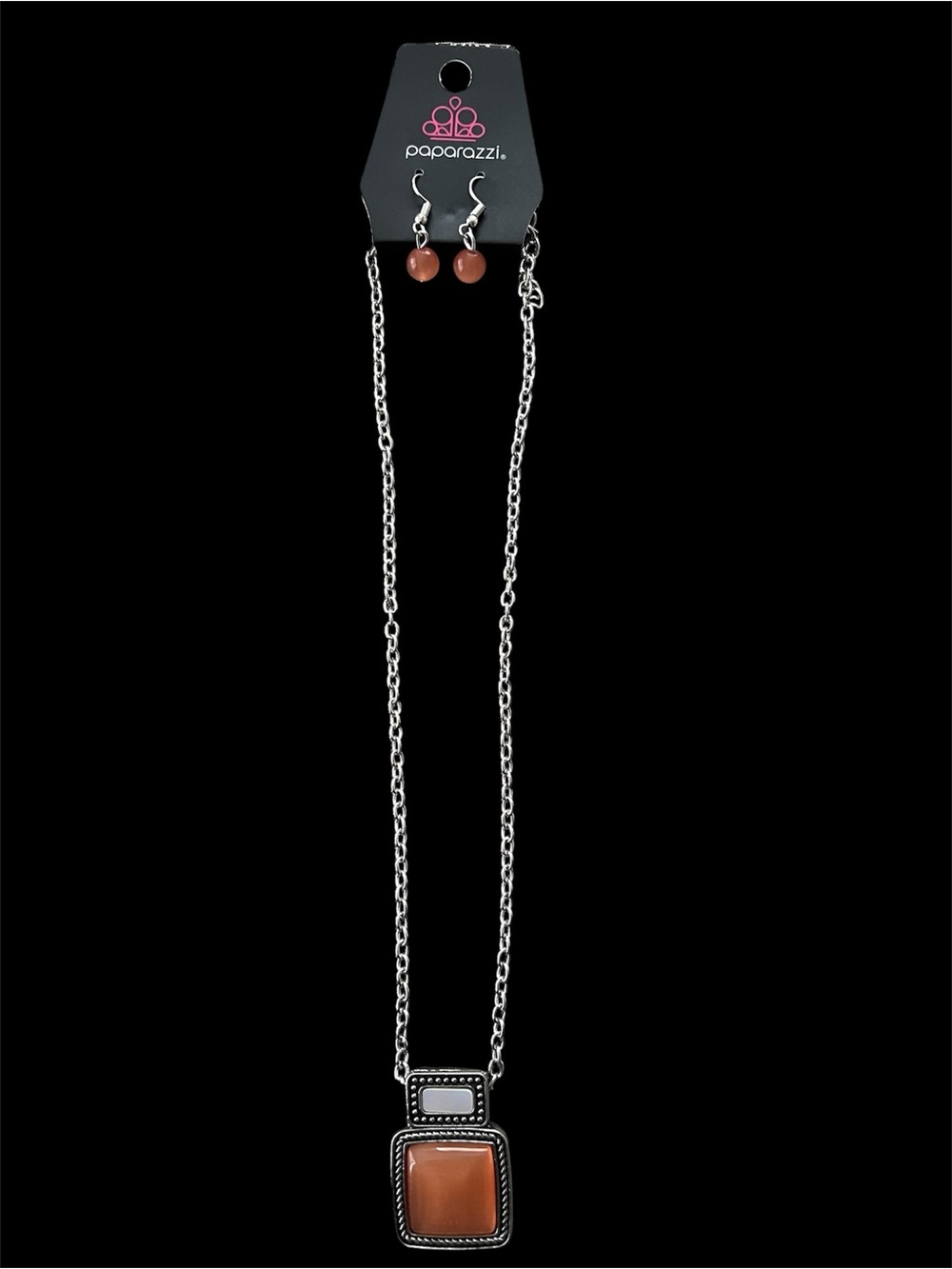 paparazzi Ethereally Elemental Orange Necklace with Matching Drop Earrings